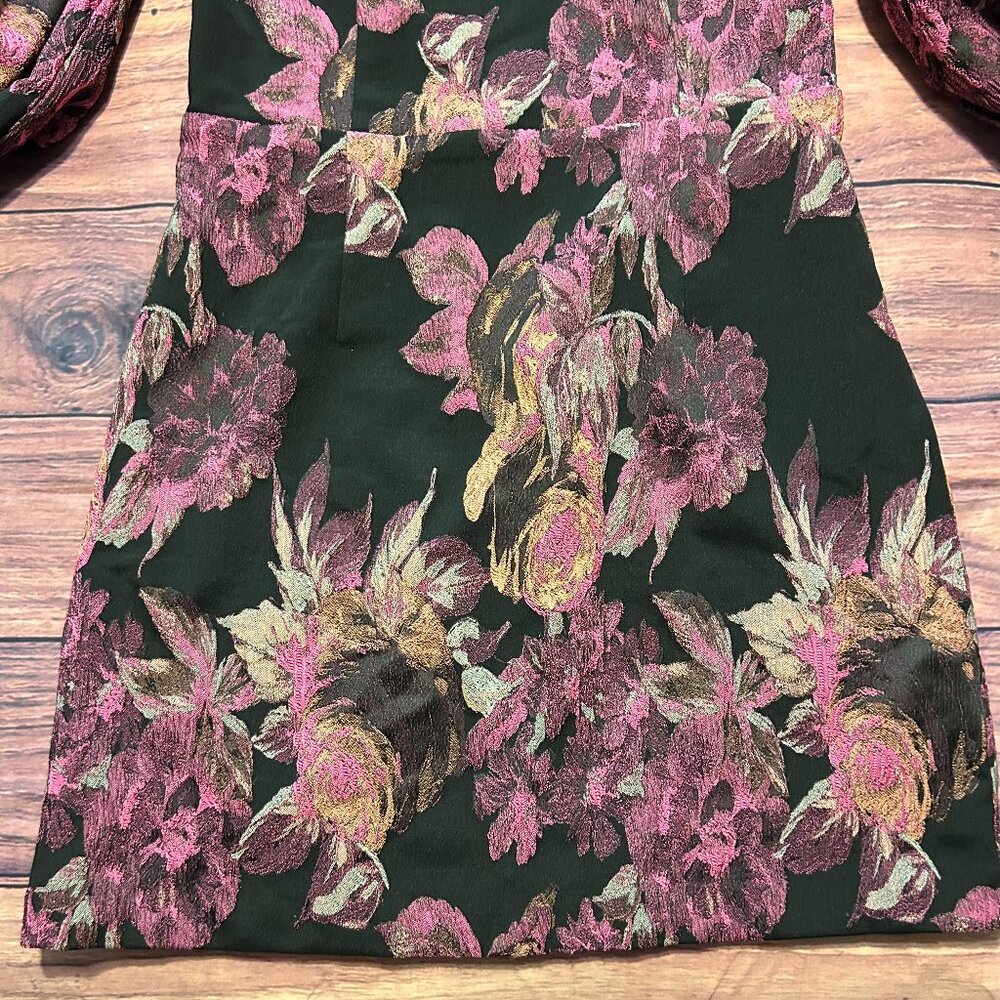 Lulus Off-the-Shoulder Floral Brocade Mini Dress - Black & Pink - Size S - Picture 7 of 16